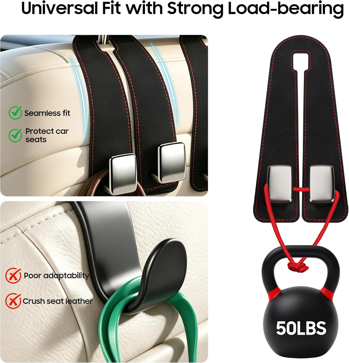 Amooca Car Headrest Hooks 2-Pack Suede Seat Organizer with Metal Core