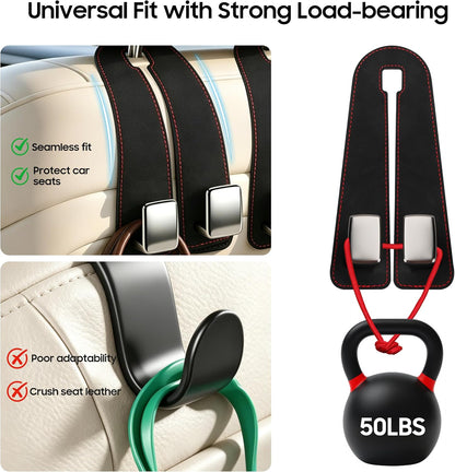 Amooca Car Headrest Hooks 2-Pack Suede Seat Organizer with Metal Core
