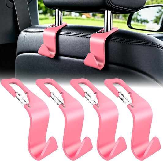 4 Pack Car Back Seat Headrest Hook Storage Organizer for Purses Bags Handbags Groceries,Car Interior Accessories,Pink