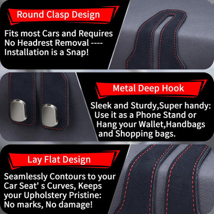Car Purse Hook, Car Seat Headrest Hooks, Black Leather 2 Pack