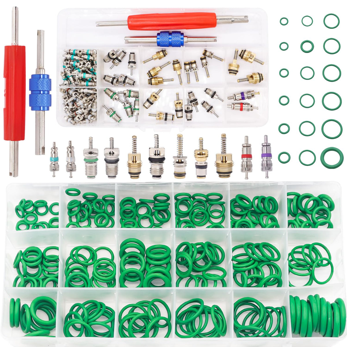TWTADE R134A Valve Core Quick Remover Installer Tool Kit - High Low Pressure Car A/C Valve Core Removal Tool, Schrader Valve Stem Cores & Seal Caps for R12 R134a Refrigeration Air Conditioner System