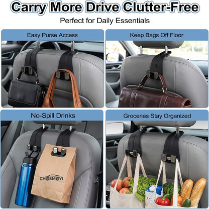 2 Pack Car Purse Hooks, Leather Car Headrest Hooks for Purses & Bags(Black)