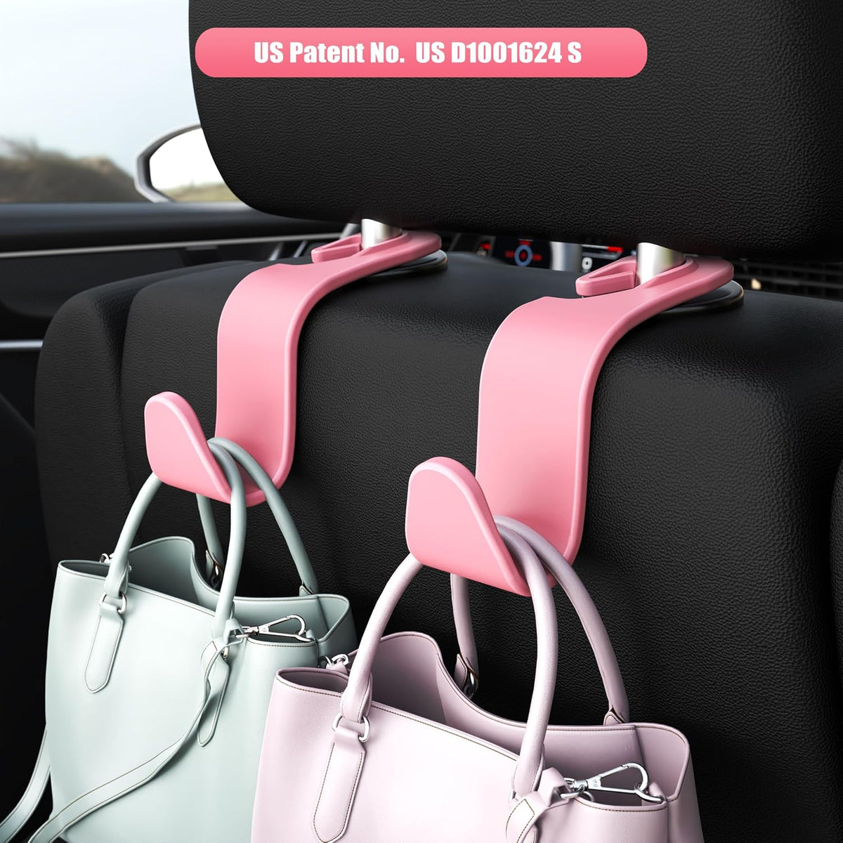 Amooca Car Seat Headrest Hooks 4-Pack Storage Organizer Holds 55 lbs