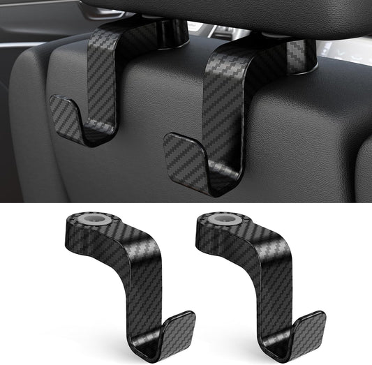 Amooca Car Seat Hooks Anti-drop Headrest Storage Hanger Universal Fit Automotive Organizer for Purse Bag Coat 2 Pack (Black Checkered)