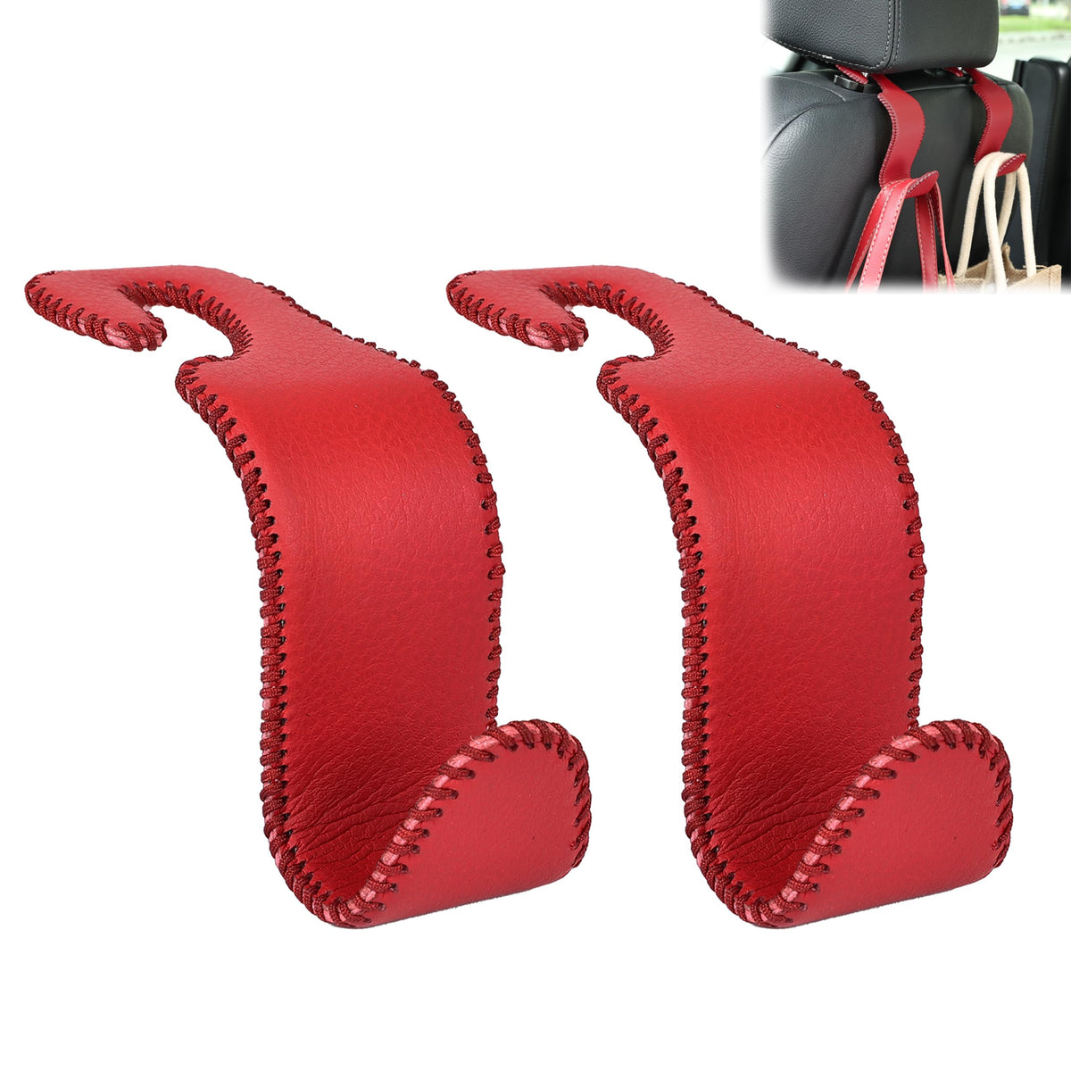 Car Seat Headrest Hook 55lb Heavy Duty Metal Hanger with Leather for Bags