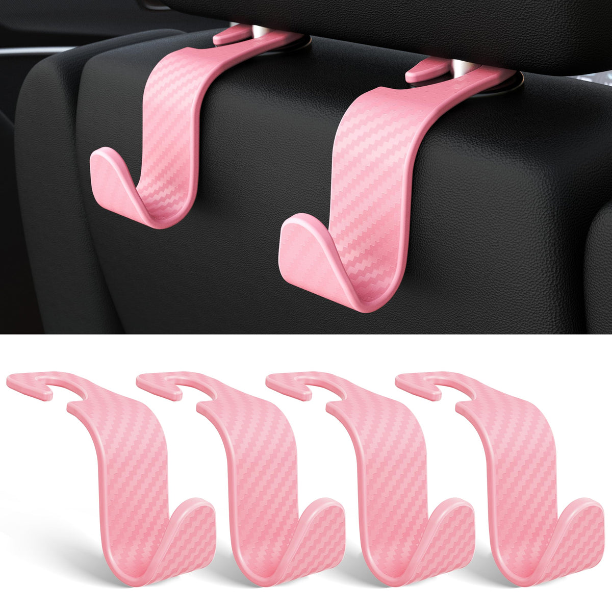 4-Pack Car Headrest Hooks Holds 55lbs Seat Storage Organizer for Bags