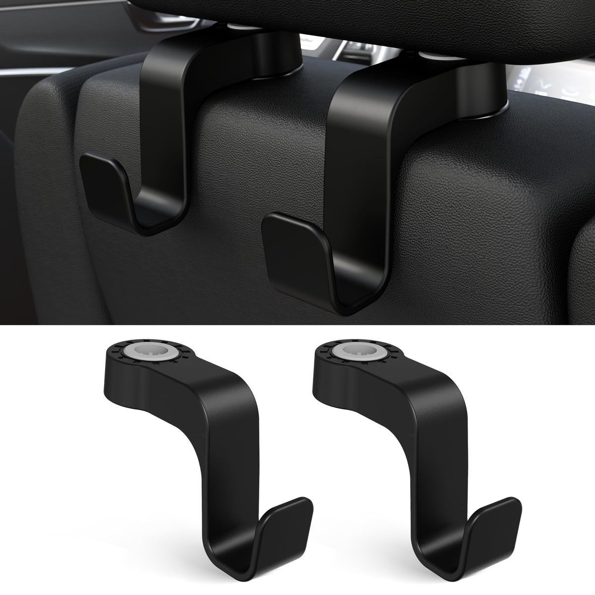 Amooca Car Seat Hooks Anti-drop Headrest Storage Hanger Universal Fit Automotive Organizer for Purse Bag Coat 2 Pack (Black Checkered)