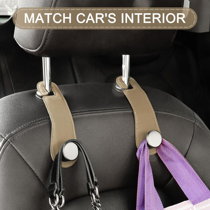 JESTOP Car Headrest Hooks 2 Pack Leather Car Seat Storage Hangers, Apricot