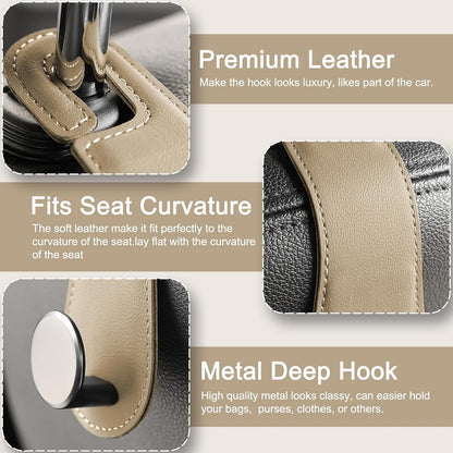 JESTOP Car Headrest Hooks 2 Pack Leather Car Seat Storage Hangers, Apricot