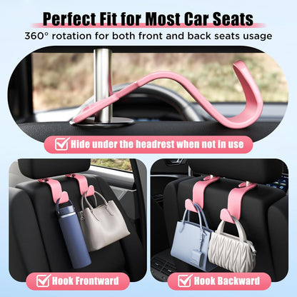 Amooca Car Seat Headrest Hooks 4-Pack Storage Organizer Holds 55 lbs