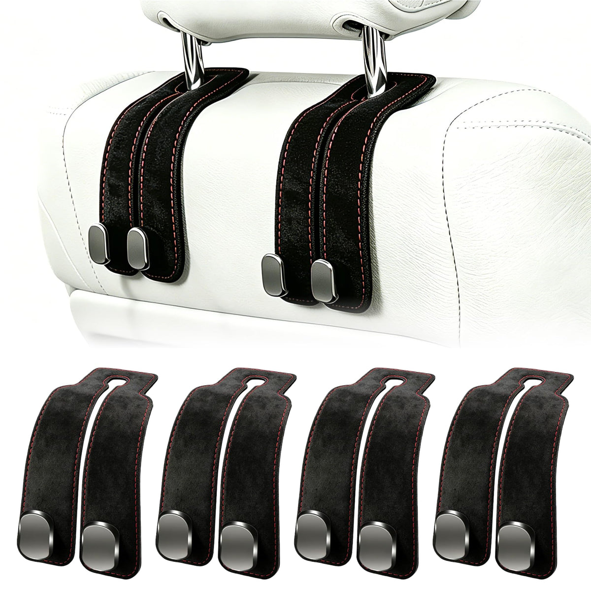 Amelity Car Headrest Hooks, Purse Hook for Car 2 Pack Black