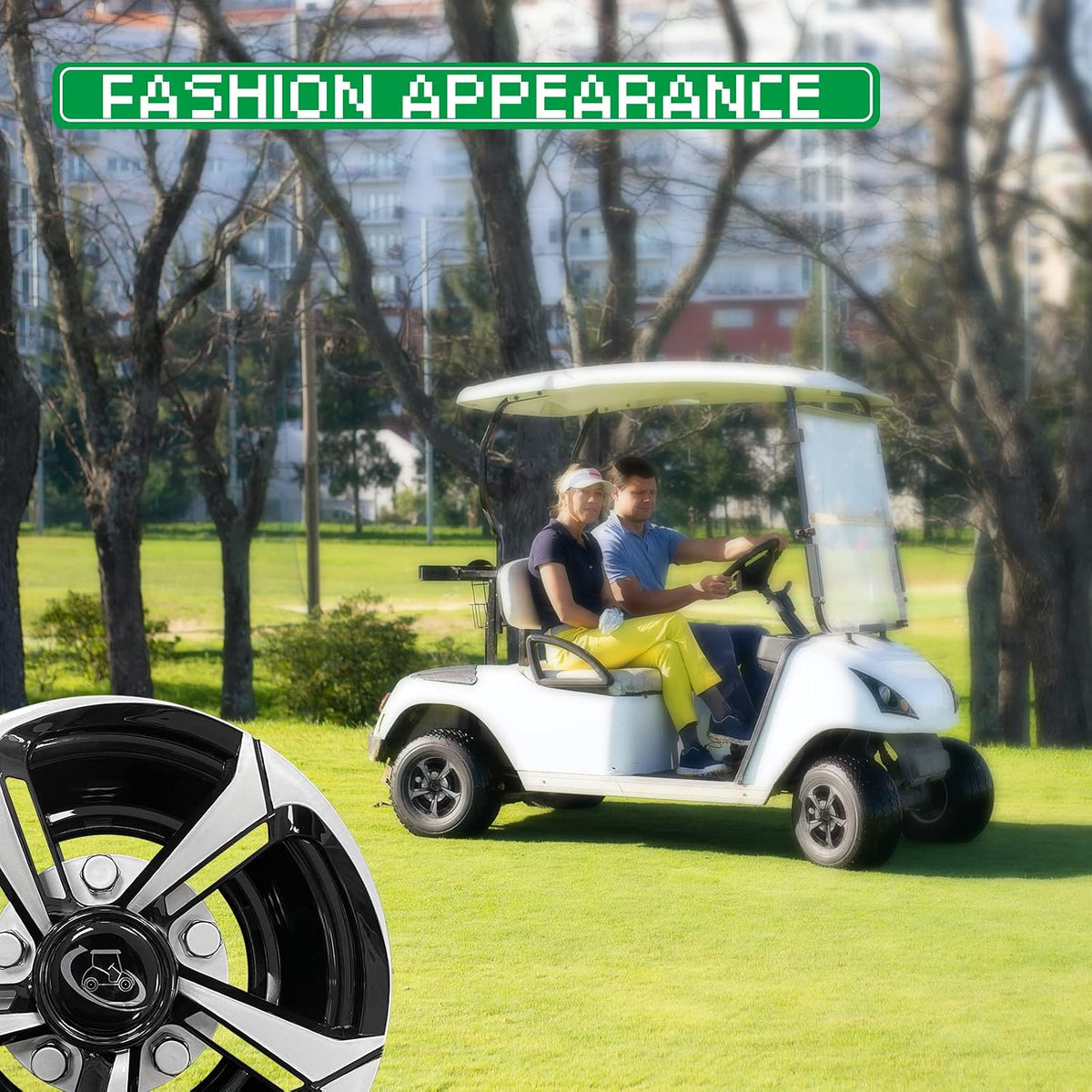 XUANYUDG0769 Golf Cart Hubcaps Wheel Covers for EZGO Club Car Yamaha Golf Cart Wheels and Tires Center Caps 8 Inch, Set of 4 Golf Cart Hub Caps, Black and Silver