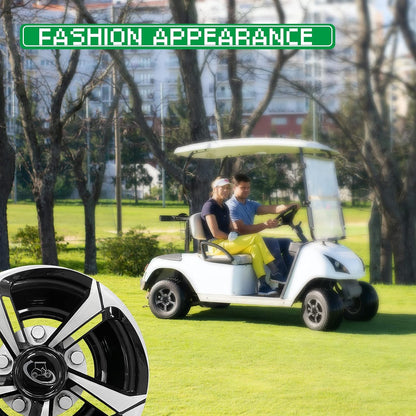 XUANYUDG0769 Golf Cart Hubcaps Wheel Covers for EZGO Club Car Yamaha Golf Cart Wheels and Tires Center Caps 8 Inch, Set of 4 Golf Cart Hub Caps, Black and Silver