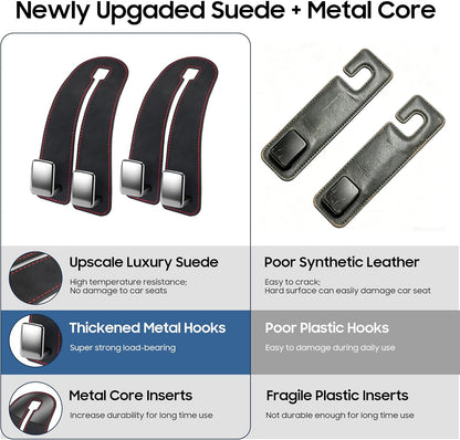 Amooca Car Headrest Hooks 2-Pack Suede Seat Organizer with Metal Core