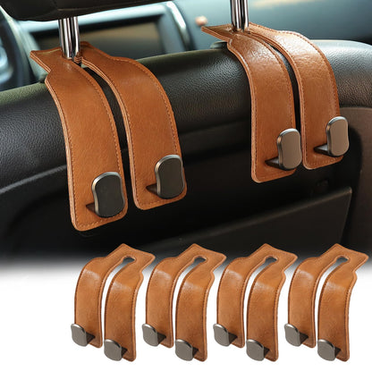 KINIVA Car Seat Headrest Storage Hooks, Set of 2, Suede PU Leather, Double Hooks (Grey)