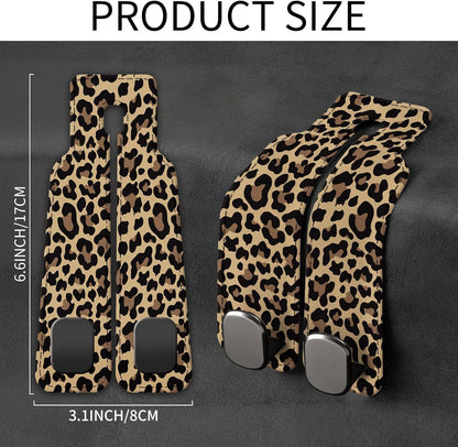 Car Seat Back Storage Headrest Hook, 1 Pack Premium Leather Double Metal Hook, Hanger Storage Organizer for Purse Cloth Bag, Car Interior Accessories Luxury Brown Leopard