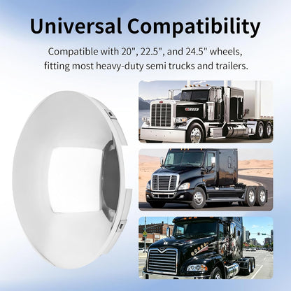 2 PCS Chrome Semi Truck Hub Cap Covers, 5 Even Notched - Fits 8-23/32" Front Wheel Hub Caps, 7/16" Lip with Pre-Installed Clips, Dome Metal Covers Replaces MW1273BK ACX43200