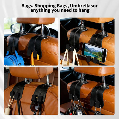 4 Pack Headrest Hooks for Car, Leather Car Seat Back Storage Hooks, Car Purse Holder for Purses and Handbags