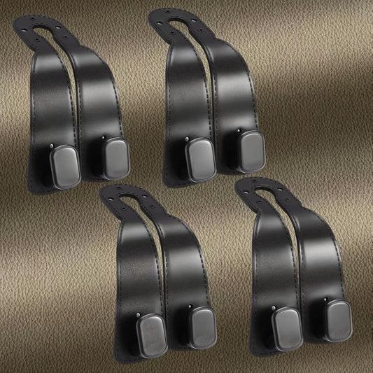 4 Pack Headrest Hooks for Car, Leather Car Seat Back Storage Hooks, Car Purse Holder for Purses and Handbags
