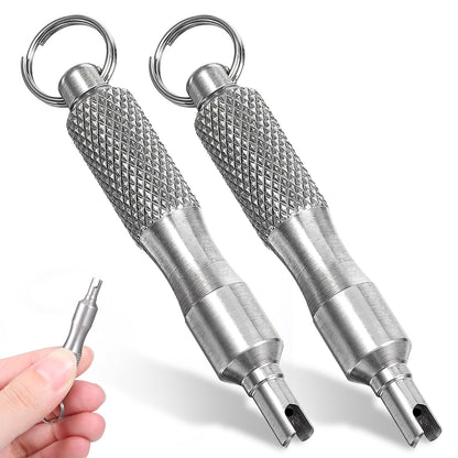 2 PCS Valve Core Removal Tool Keychain, Stainless Steel Tire Valve Stem Tool Portable Valves Core Disassembly and Repair Tools for Bicycle Car Motorcycle Repair Install Accessory