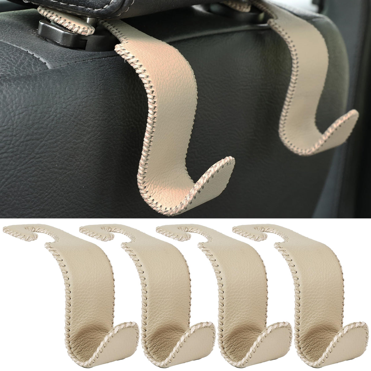 4-Pack Car Headrest Hooks Holds 55lbs Seat Storage Organizer for Bags