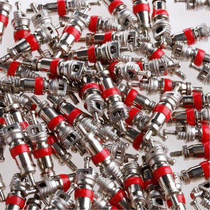 (Pack of 100) Premium TPMS Safe, Nickel Plated Red Valve Cores, for Schrader Valves, VA-01 for Use on Cars, Trucks, Semi-Trucks, Motorcycles, Bikes, HVAC, Air Conditioning Applications