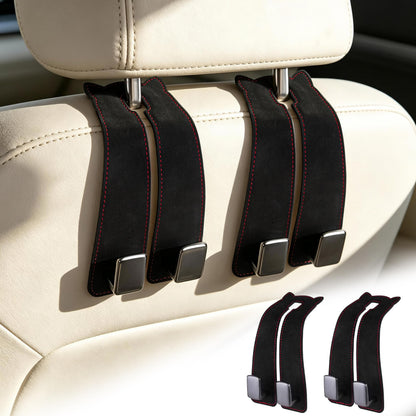 Amooca Car Headrest Hooks 2-Pack Suede Seat Organizer with Metal Core