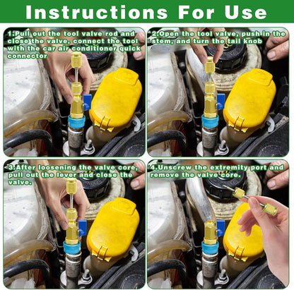 31Pcs R134A Valve Core Remover Installer Tool Kit, High Low Pressure Valve Core Quick Removal Tool Comes with AC Service Port Cap R134A Valve Core Valve Stem for Refrigerant Air Conditioner System