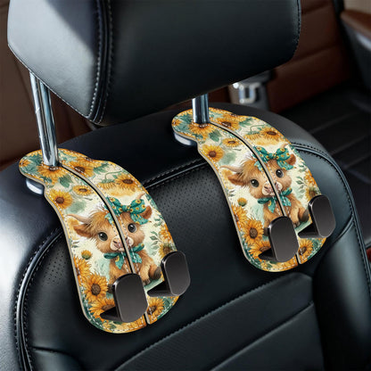 Blusabaca 2PCS Car Seat Headrest Hooks, Purses Bags Holder, Sunflower