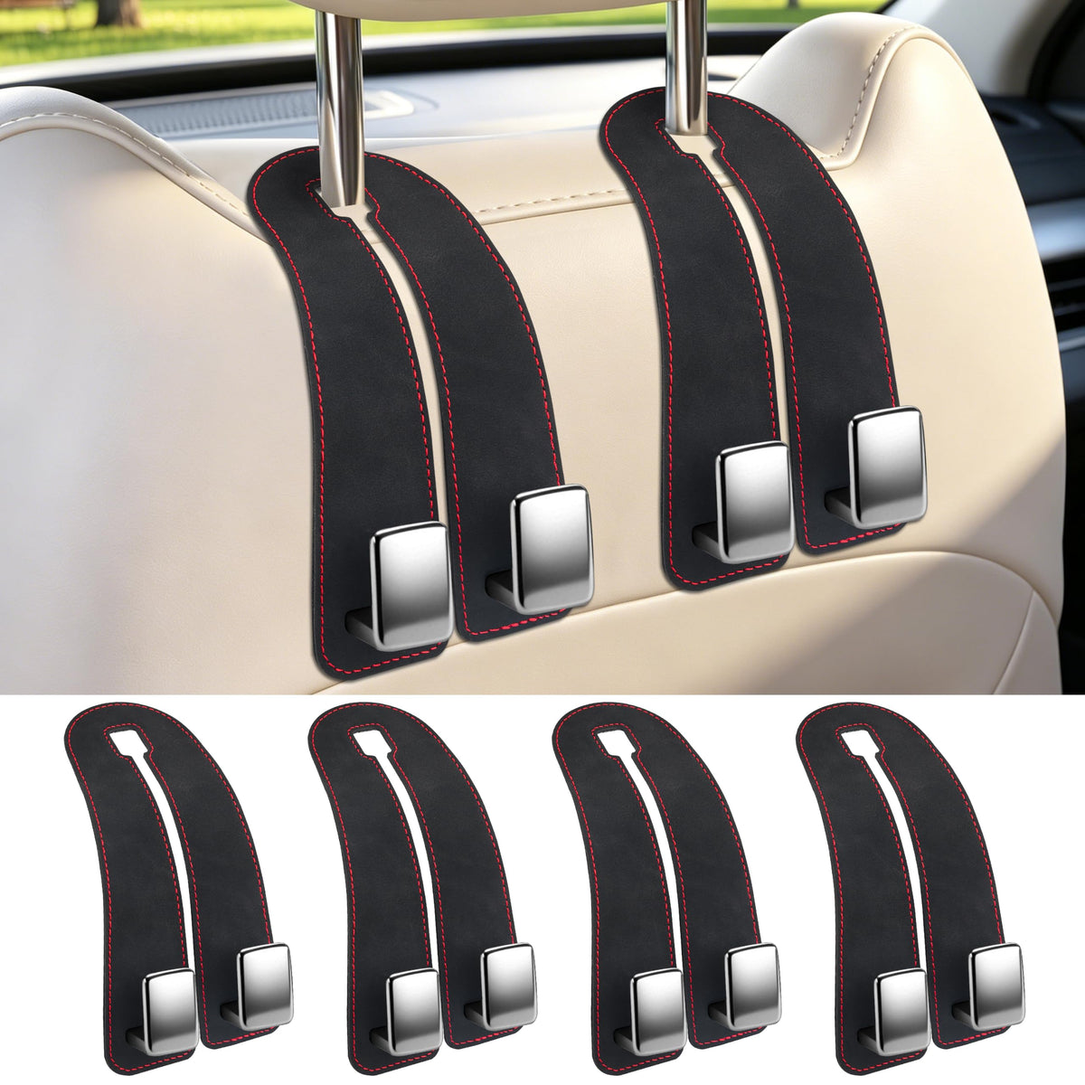 Amooca Car Headrest Hooks 2-Pack Suede Seat Organizer with Metal Core