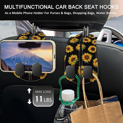 Blusabaca 2PCS Car Seat Headrest Hooks, Purses Bags Holder, Sunflower
