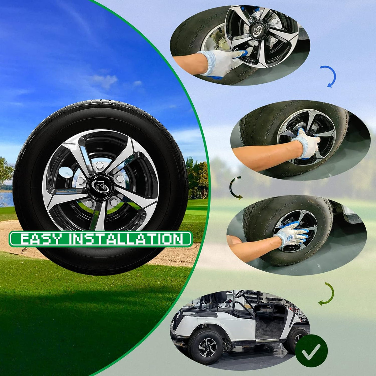 XUANYUDG0769 Golf Cart Hubcaps Wheel Covers for EZGO Club Car Yamaha Golf Cart Wheels and Tires Center Caps 8 Inch, Set of 4 Golf Cart Hub Caps, Black and Silver