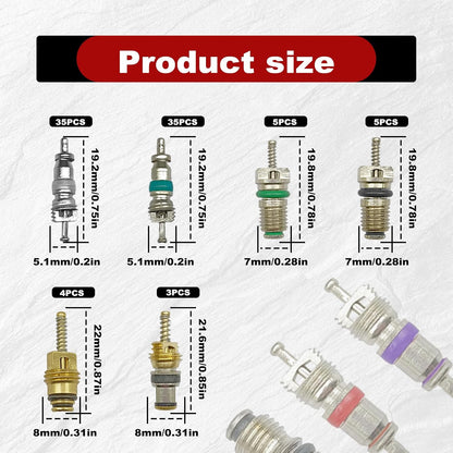 102Pcs Air Conditioning Valve Core Accessories Kit, A/C R12 R134a Refrigeration Tire Valve Stem with Double Head Dual Dismantling Remover Installer Tool Assortment Kit