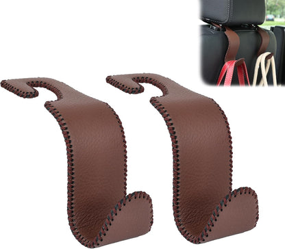 Car Seat Headrest Hook 55lb Heavy Duty Metal Hanger with Leather for Bags
