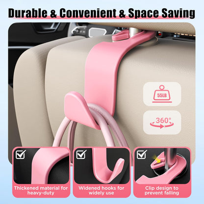 Amooca Car Seat Headrest Hooks 4-Pack Storage Organizer Holds 55 lbs