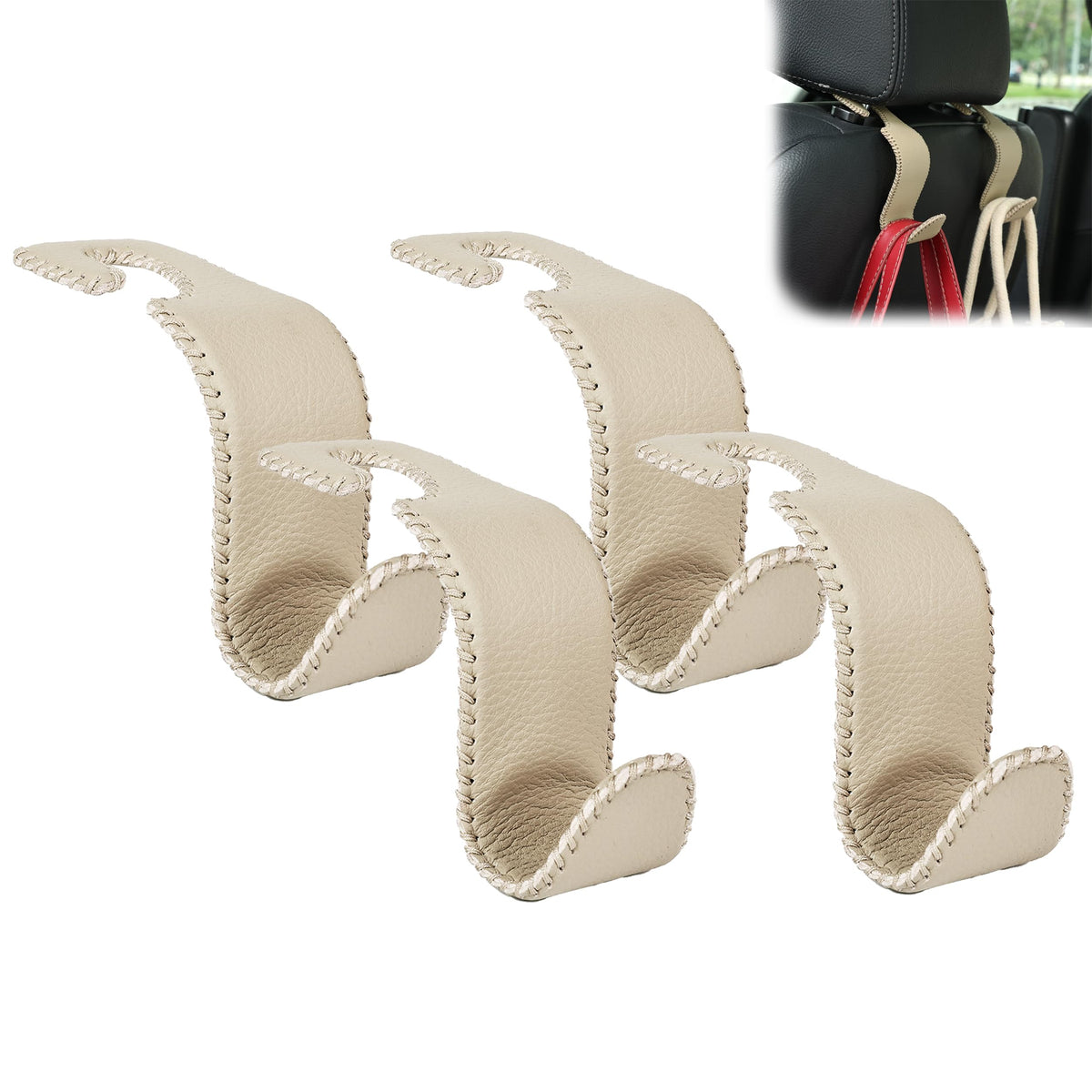 Car Seat Headrest Hook 55lb Heavy Duty Metal Hanger with Leather for Bags
