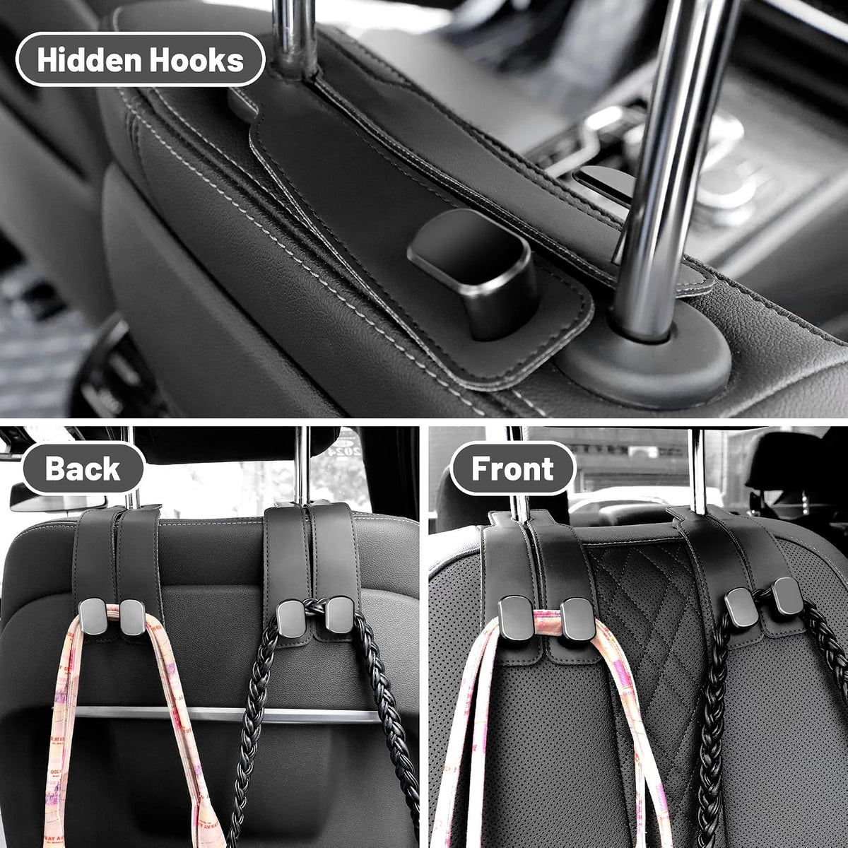 Amelity Car Seat Headrest Hooks, Car Hooks for Purses and Bags 2 Pack