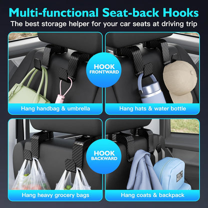 Amooca Car Seat Hooks Anti-drop Headrest Storage Hanger Universal Fit Automotive Organizer for Purse Bag Coat 2 Pack (Black Checkered)