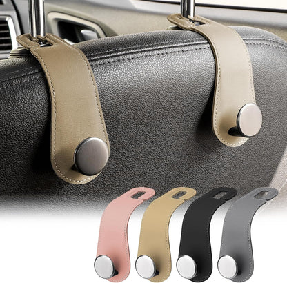 JESTOP Car Headrest Hooks 2 Pack Leather Car Seat Storage Hangers, Apricot