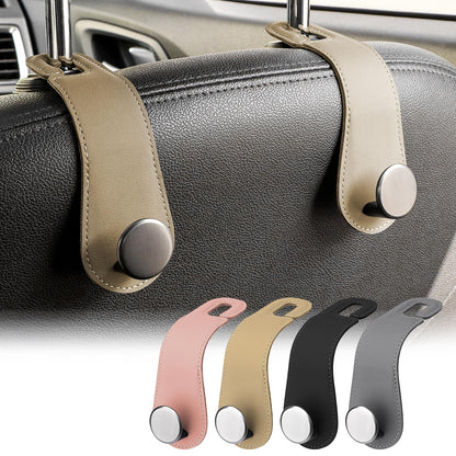 JESTOP Car Headrest Hooks 2 Pack Leather Car Seat Storage Hangers, Apricot