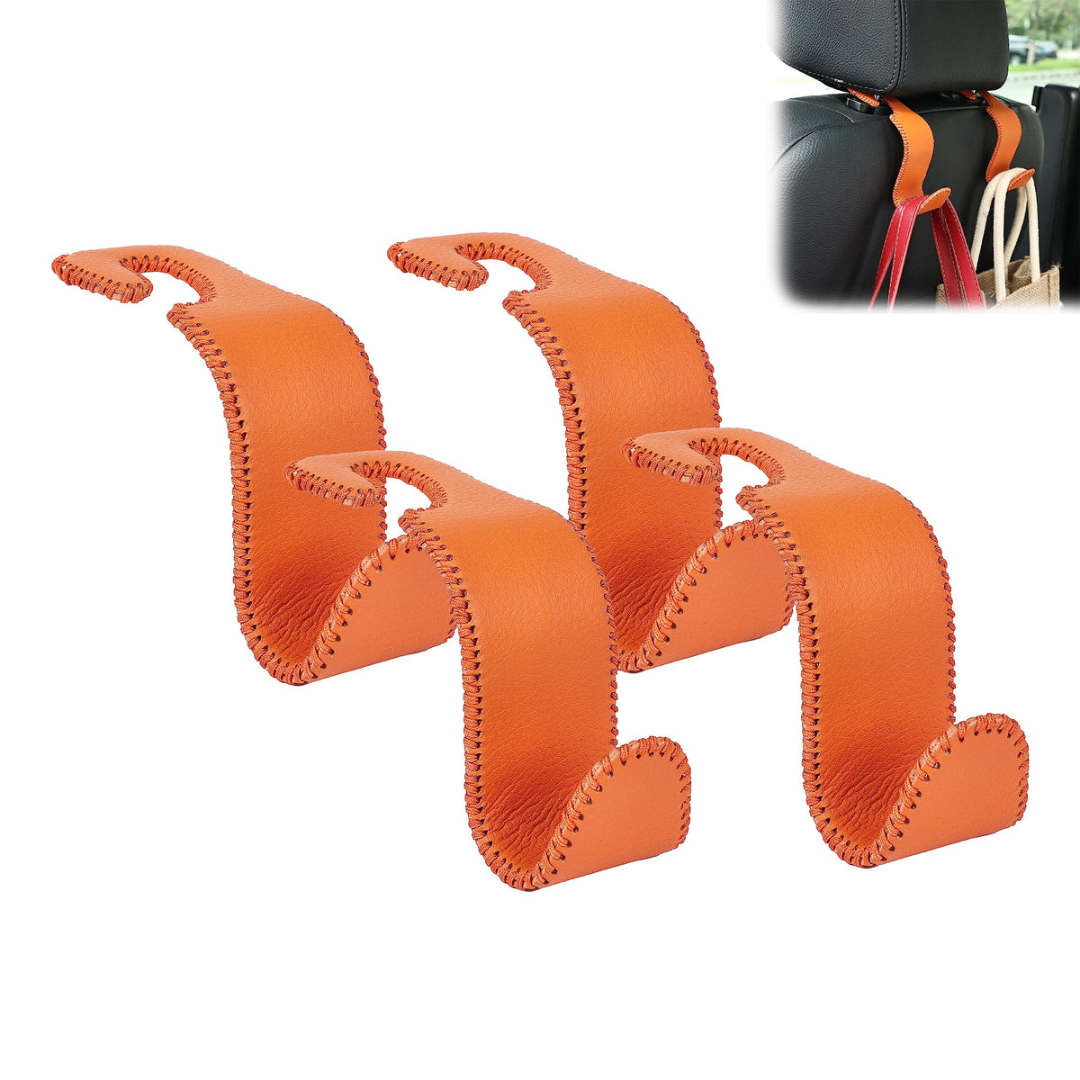 Car Seat Headrest Hook 55lb Heavy Duty Metal Hanger with Leather for Bags