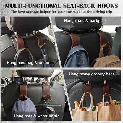 Car Seat Headrest Hook 55lb Heavy Duty Metal Hanger with Leather for Bags