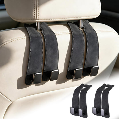 Amooca Car Headrest Hooks 2-Pack Suede Seat Organizer with Metal Core