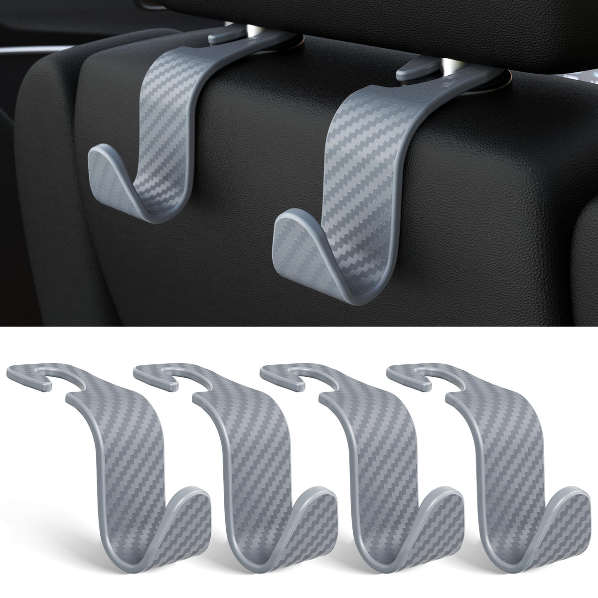 4-Pack Car Headrest Hooks Holds 55lbs Seat Storage Organizer for Bags