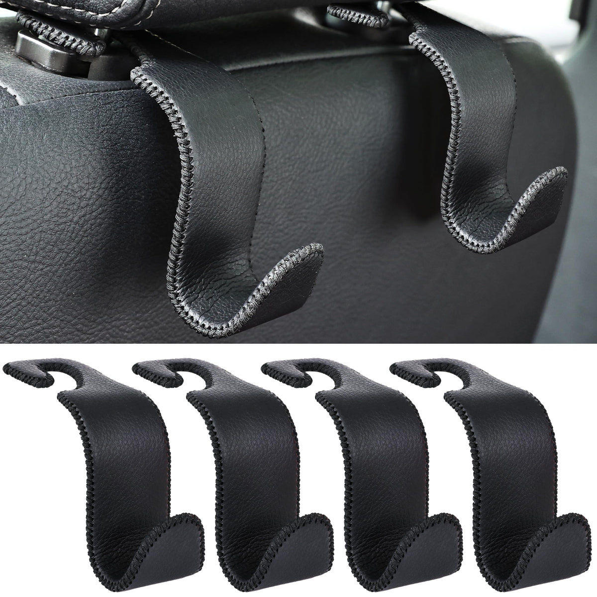 4-Pack Car Headrest Hooks Holds 55lbs Seat Storage Organizer for Bags