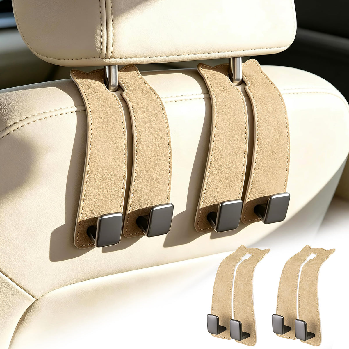 Amooca Car Headrest Hooks 2-Pack Suede Seat Organizer with Metal Core