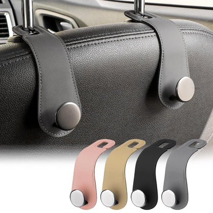 JESTOP Car Headrest Hooks 2 Pack Leather Car Seat Storage Hangers, Apricot