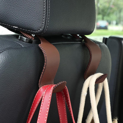 Car Seat Headrest Hook 55lb Heavy Duty Metal Hanger with Leather for Bags