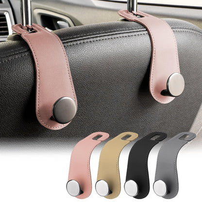 JESTOP Car Headrest Hooks 2 Pack Leather Car Seat Storage Hangers, Apricot