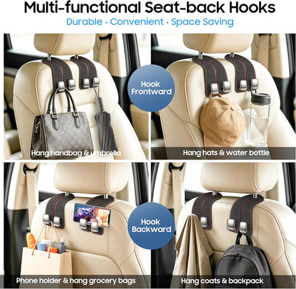 Amooca Car Headrest Hooks 2-Pack Suede Seat Organizer with Metal Core
